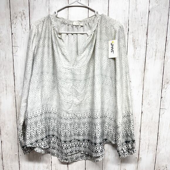Gap Shirt Women Size Medium Ombre Aztec Pattern Smocked Blouse Trim Detail Boho - Picture 1 of 7